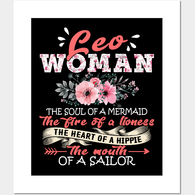 Leo Woman The Soul Of A Mermaid Floral Yoga Leo Woman Birthday Gift Wall Art by Tilida2012